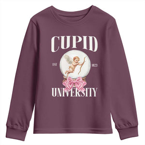 Cupid University Youth Sweatshirt Cute Valentine's Day College TS10 Maroon Print Your Wear