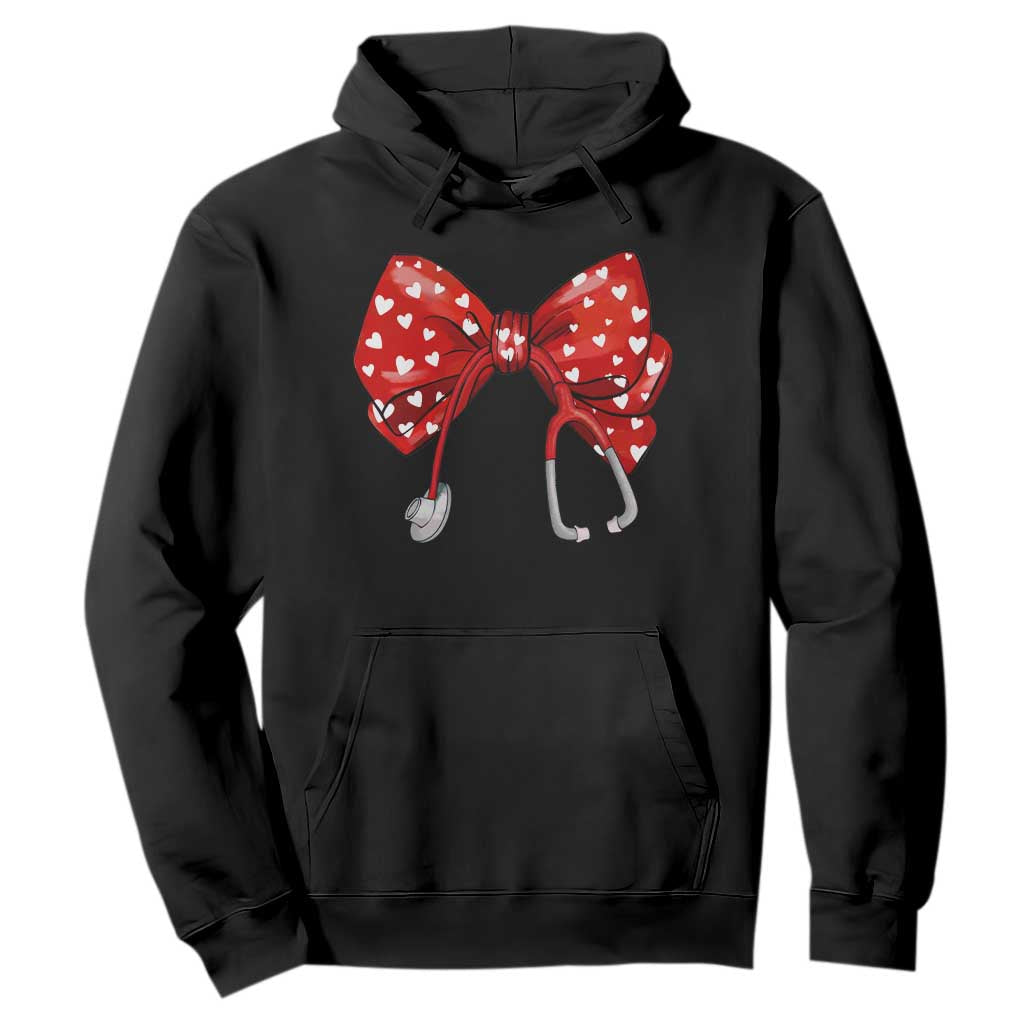 Nurse Coquette Valentine Heart Hoodie Gift For Healthcare Professionals Bow TS10 Black Print Your Wear