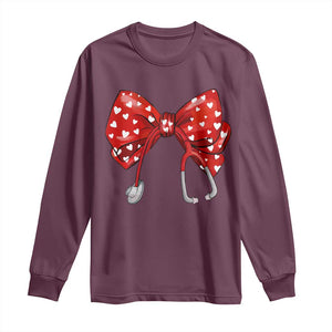 Nurse Coquette Valentine Heart Long Sleeve Shirt Gift For Healthcare Professionals Bow TS10 Maroon Print Your Wear