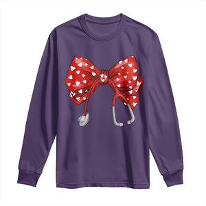 Nurse Coquette Valentine Heart Long Sleeve Shirt Gift For Healthcare Professionals Bow TS10 Purple Print Your Wear