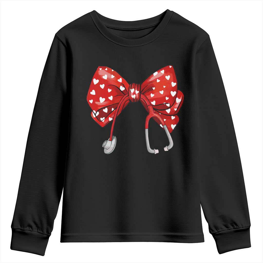 Nurse Coquette Valentine Heart Youth Sweatshirt Gift For Healthcare Professionals Bow TS10 Black Print Your Wear