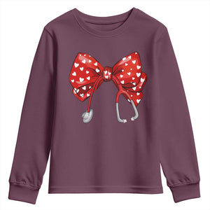 Nurse Coquette Valentine Heart Youth Sweatshirt Gift For Healthcare Professionals Bow TS10 Maroon Print Your Wear