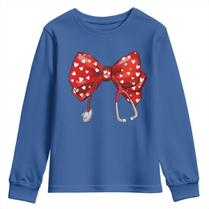 Nurse Coquette Valentine Heart Youth Sweatshirt Gift For Healthcare Professionals Bow TS10 Royal Blue Print Your Wear