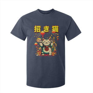 Maneki Neko T Shirt For Kid Kawaii Japanese Lucky Cat Waving TS10 Navy Print Your Wear