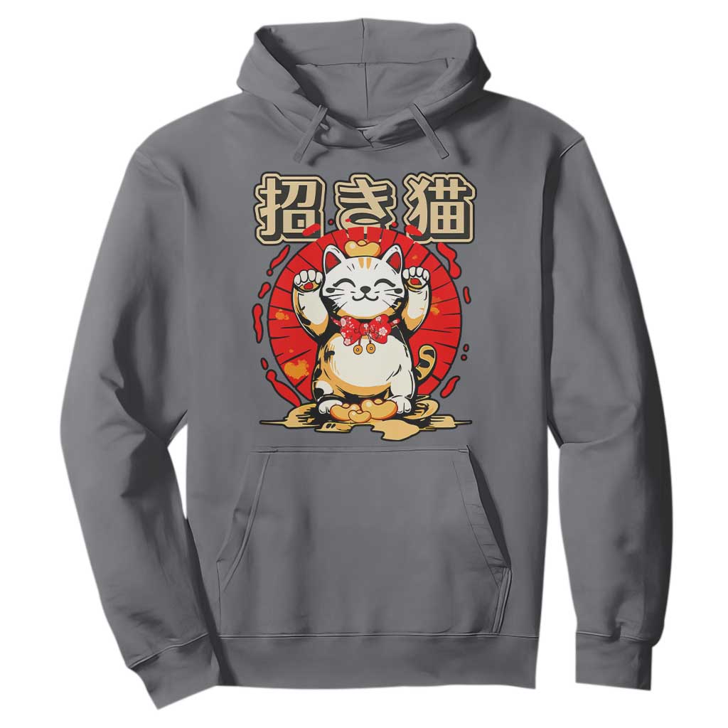 Maneki Neko Hoodie Kawaii Japanese Lucky Cat TS10 Charcoal Print Your Wear