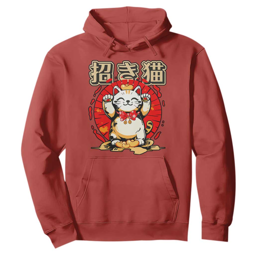 Maneki Neko Hoodie Kawaii Japanese Lucky Cat TS10 Red Print Your Wear