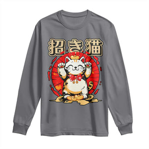 Maneki Neko Long Sleeve Shirt Kawaii Japanese Lucky Cat TS10 Charcoal Print Your Wear