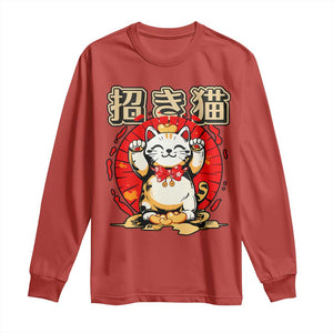 Maneki Neko Long Sleeve Shirt Kawaii Japanese Lucky Cat TS10 Red Print Your Wear