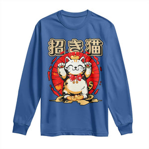 Maneki Neko Long Sleeve Shirt Kawaii Japanese Lucky Cat TS10 Royal Blue Print Your Wear