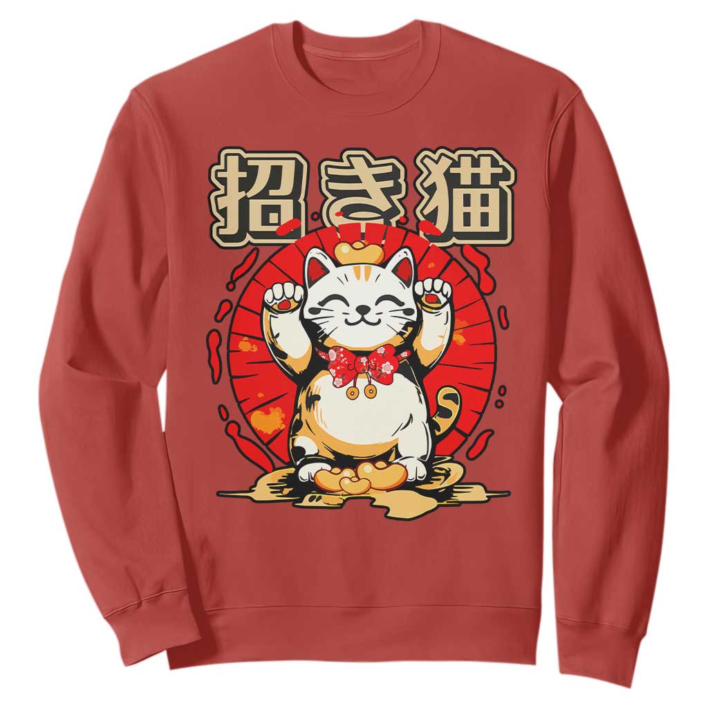 Maneki Neko Sweatshirt Kawaii Japanese Lucky Cat TS10 Red Print Your Wear