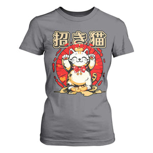 Maneki Neko T Shirt For Women Kawaii Japanese Lucky Cat TS10 Charcoal Print Your Wear