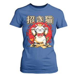 Maneki Neko T Shirt For Women Kawaii Japanese Lucky Cat TS10 Royal Blue Print Your Wear