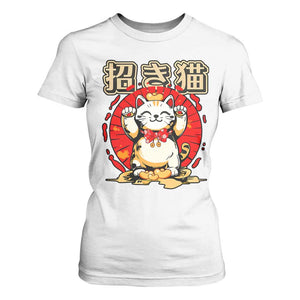 Maneki Neko T Shirt For Women Kawaii Japanese Lucky Cat TS10 White Print Your Wear