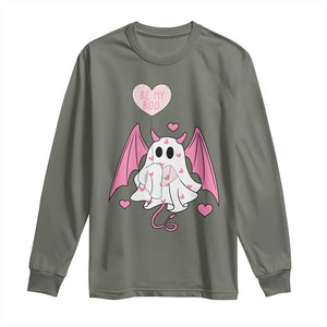 Valentines Ghost Long Sleeve Shirt Be My Boo Cute Funny TS10 Military Green Print Your Wear