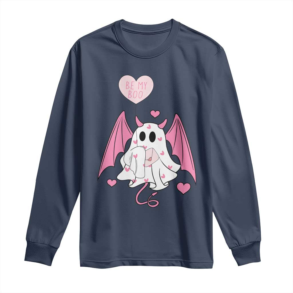 Valentines Ghost Long Sleeve Shirt Be My Boo Cute Funny TS10 Navy Print Your Wear