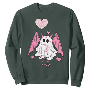 Valentines Ghost Sweatshirt Be My Boo Cute Funny TS10 Dark Forest Green Print Your Wear