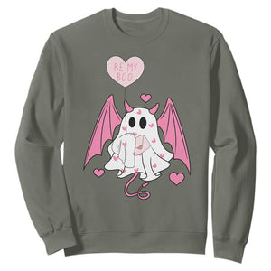 Valentines Ghost Sweatshirt Be My Boo Cute Funny TS10 Military Green Print Your Wear