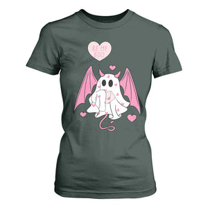 Valentines Ghost T Shirt For Women Be My Boo Cute Funny TS10 Dark Forest Green Print Your Wear