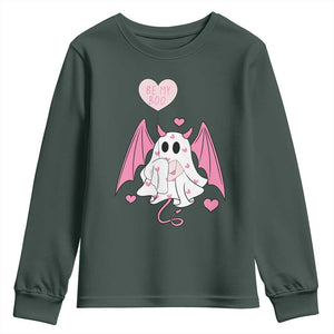 Valentines Ghost Youth Sweatshirt Be My Boo Cute Funny TS10 Dark Forest Green Print Your Wear