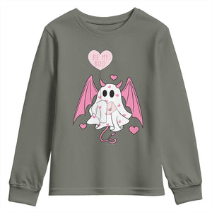 Valentines Ghost Youth Sweatshirt Be My Boo Cute Funny TS10 Military Green Print Your Wear