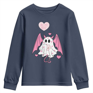 Valentines Ghost Youth Sweatshirt Be My Boo Cute Funny TS10 Navy Print Your Wear