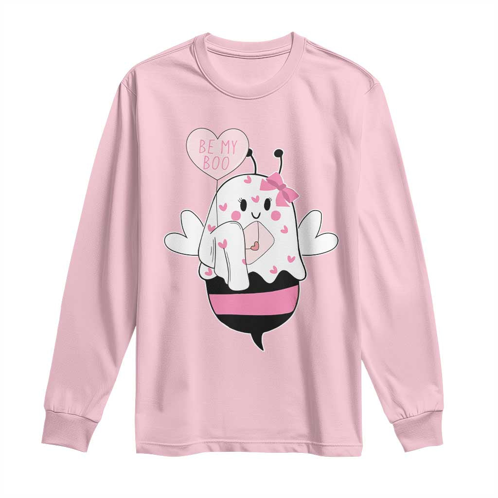 Valentines Ghost Long Sleeve Shirt Be My Boo Bee Boobee Coquette Cute Funny TS10 Light Pink Print Your Wear