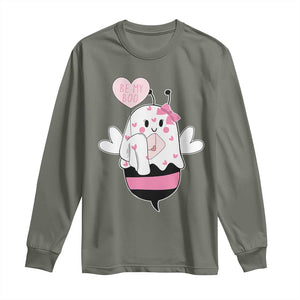 Valentines Ghost Long Sleeve Shirt Be My Boo Bee Boobee Coquette Cute Funny TS10 Military Green Print Your Wear