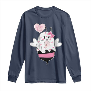 Valentines Ghost Long Sleeve Shirt Be My Boo Bee Boobee Coquette Cute Funny TS10 Navy Print Your Wear