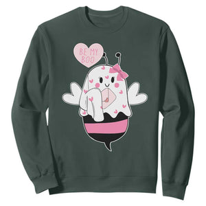 Valentines Ghost Sweatshirt Be My Boo Bee Boobee Coquette Cute Funny TS10 Dark Forest Green Print Your Wear