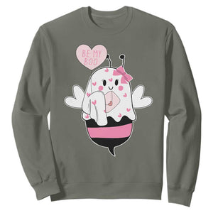 Valentines Ghost Sweatshirt Be My Boo Bee Boobee Coquette Cute Funny TS10 Military Green Print Your Wear