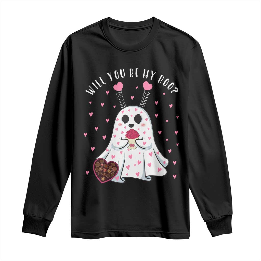 Valentines Ghost Long Sleeve Shirt Will You Be My Boo Cute Funny TS10 Black Print Your Wear