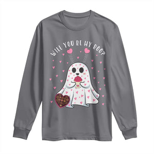 Valentines Ghost Long Sleeve Shirt Will You Be My Boo Cute Funny TS10 Charcoal Print Your Wear