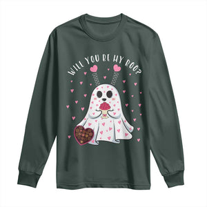 Valentines Ghost Long Sleeve Shirt Will You Be My Boo Cute Funny TS10 Dark Forest Green Print Your Wear