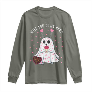 Valentines Ghost Long Sleeve Shirt Will You Be My Boo Cute Funny TS10 Military Green Print Your Wear