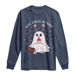 Valentines Ghost Long Sleeve Shirt Will You Be My Boo Cute Funny TS10 Navy Print Your Wear