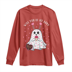 Valentines Ghost Long Sleeve Shirt Will You Be My Boo Cute Funny TS10 Red Print Your Wear