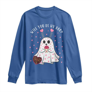 Valentines Ghost Long Sleeve Shirt Will You Be My Boo Cute Funny TS10 Royal Blue Print Your Wear