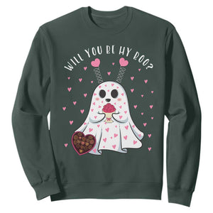 Valentines Ghost Sweatshirt Will You Be My Boo Cute Funny TS10 Dark Forest Green Print Your Wear