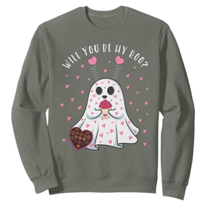 Valentines Ghost Sweatshirt Will You Be My Boo Cute Funny TS10 Military Green Print Your Wear