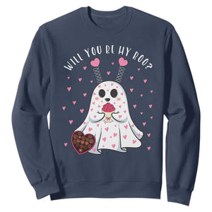 Valentines Ghost Sweatshirt Will You Be My Boo Cute Funny TS10 Navy Print Your Wear