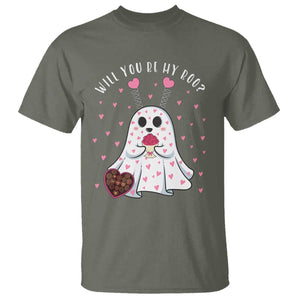 Valentines Ghost T Shirt Will You Be My Boo Cute Funny TS10 Military Green Print Your Wear