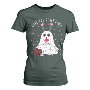 Valentines Ghost T Shirt For Women Will You Be My Boo Cute Funny TS10 Dark Forest Green Print Your Wear