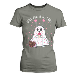 Valentines Ghost T Shirt For Women Will You Be My Boo Cute Funny TS10 Military Green Print Your Wear