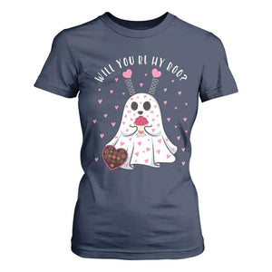 Valentines Ghost T Shirt For Women Will You Be My Boo Cute Funny TS10 Navy Print Your Wear