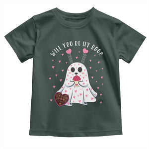 Valentines Ghost Toddler T Shirt Will You Be My Boo Cute Funny TS10 Dark Forest Green Print Your Wear