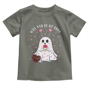 Valentines Ghost Toddler T Shirt Will You Be My Boo Cute Funny TS10 Military Green Print Your Wear