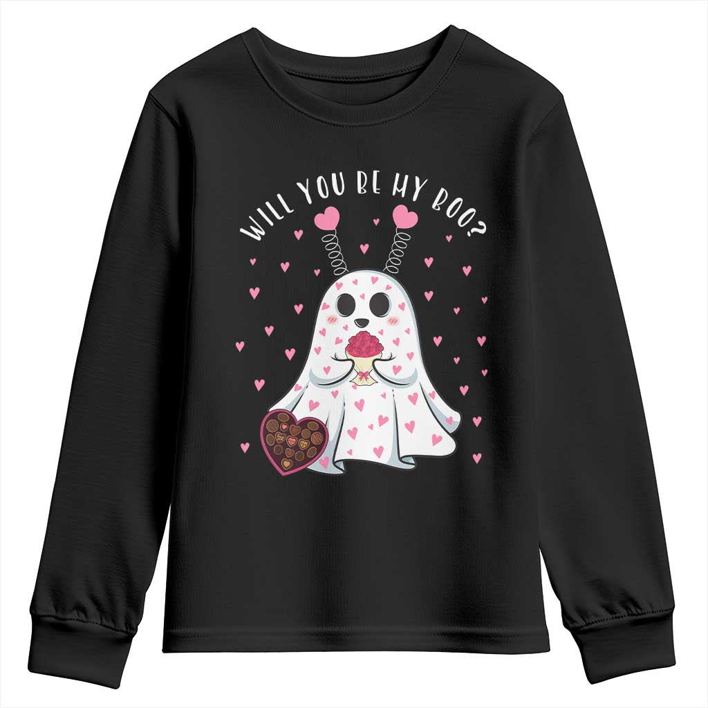 Valentines Ghost Youth Sweatshirt Will You Be My Boo Cute Funny TS10 Black Print Your Wear