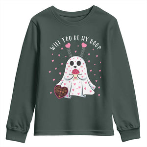 Valentines Ghost Youth Sweatshirt Will You Be My Boo Cute Funny TS10 Dark Forest Green Print Your Wear