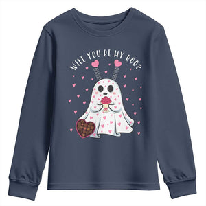 Valentines Ghost Youth Sweatshirt Will You Be My Boo Cute Funny TS10 Navy Print Your Wear