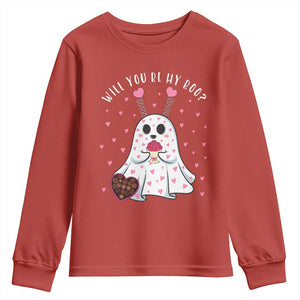 Valentines Ghost Youth Sweatshirt Will You Be My Boo Cute Funny TS10 Red Print Your Wear